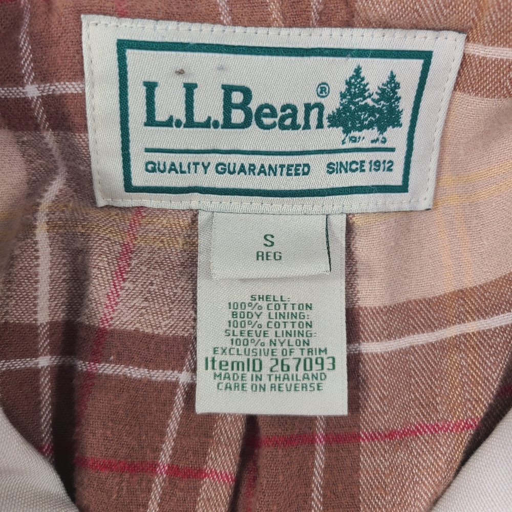 LL Bean Field Barn Work Chore Coat Jacket Small Regular Khaki Plaid Lined 267093 - Picture 2 of 13